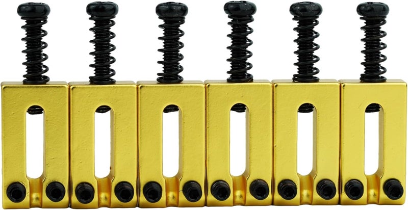 guyker 10.8mm Bridge Saddles, Stainless Steel Bridge Saddles Tremolo System Replacement Part Compatible with Strat ST TL Electric Guitar MA001(Set of 6, Gold) - Image 1